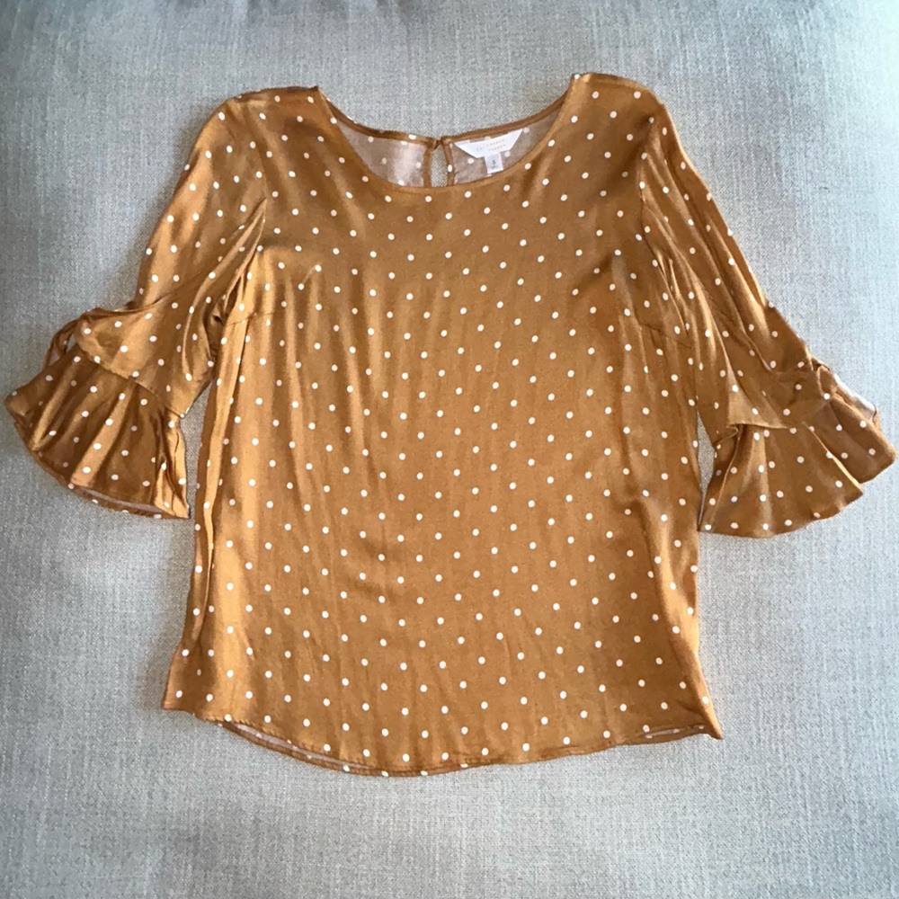 LC Lauren Conrad NWOT Mustard Polka Dot Blouse Top